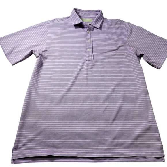 Donald Ross Polo Shirt Mens Medium Purple Striped Golf Short Sleeve Logo - Picture 1 of 8